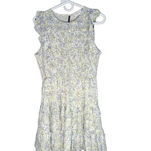 Storia Women Magnifique Angela Floral Green Purple Smocked Dress Size Medium